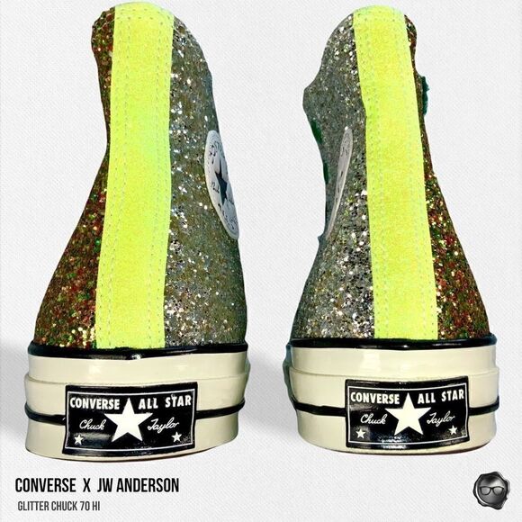 NEW CONVERSE x JW ANDERSON GLITTER CHUCK 70 HIGH SNEAKER IN GOLD / SILVER - Picture 9 of 15